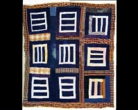 Housetop – nine block variation Mary L. Bennett c. 1975 Cotton, denim, cotton/polyester blend, cotton knit 87\" x 77\" From The Quilts of Gee\'s Bend Tinwood Books, 2002 Courtesy of Matt Arnett