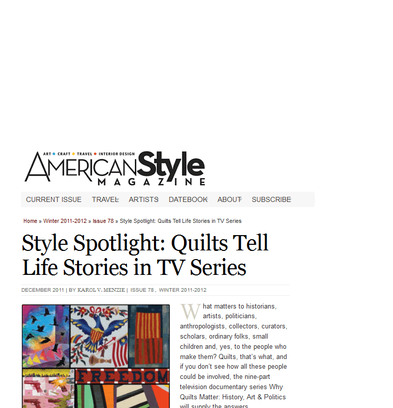 American Style Magazine – “Style Spotlight: Quilts Tell Life Stories in TV Series”