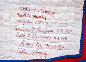 The picture of the inscriptions from the Gee's Bend quilters, including Lucy's signature.